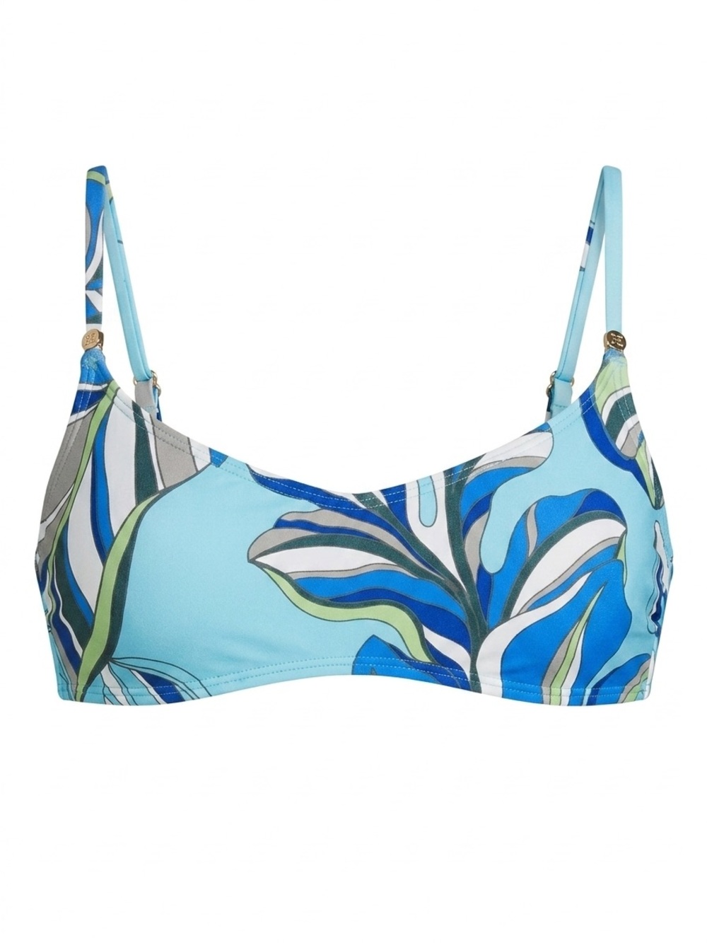 Beach House Bikini Top Blue Green Leaf Print Size M NWT SPF 50